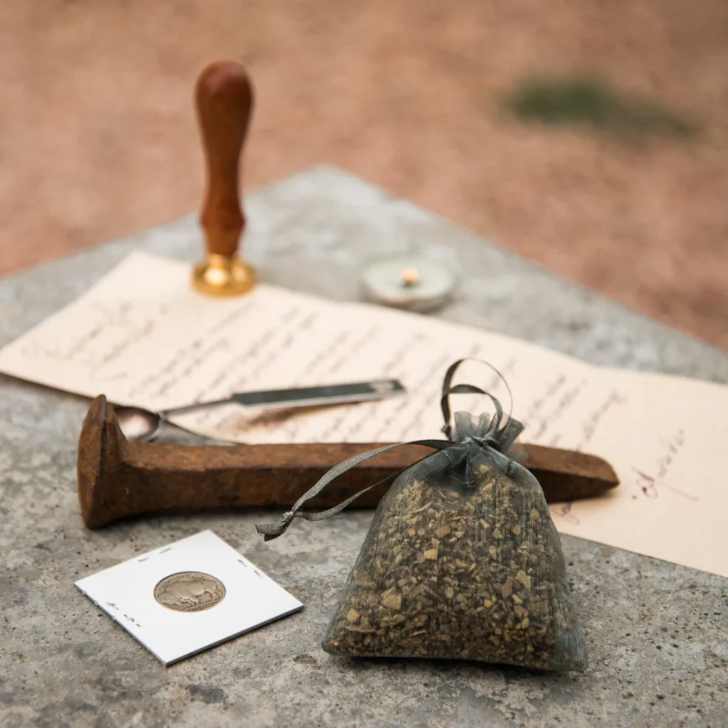 Protection Kit with Railroad Spike, Mullein, Buffalo Coin